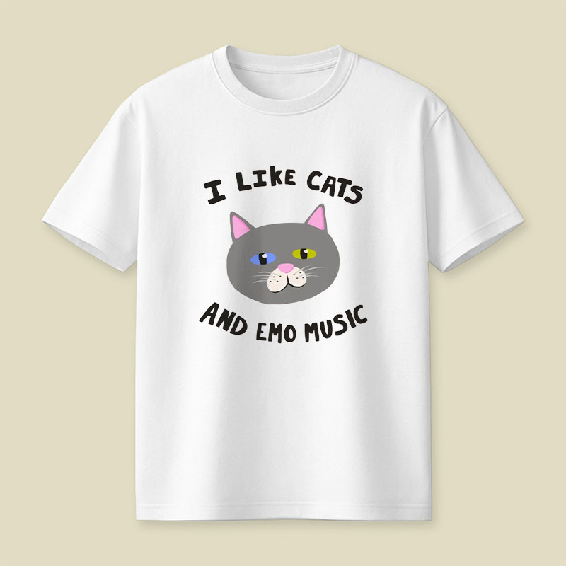 I Like Cats and Emo Music Playful T-Shirt