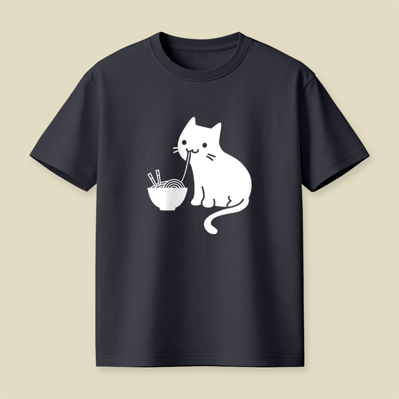 Cute Cat Eating Ramen Playful T-Shirt