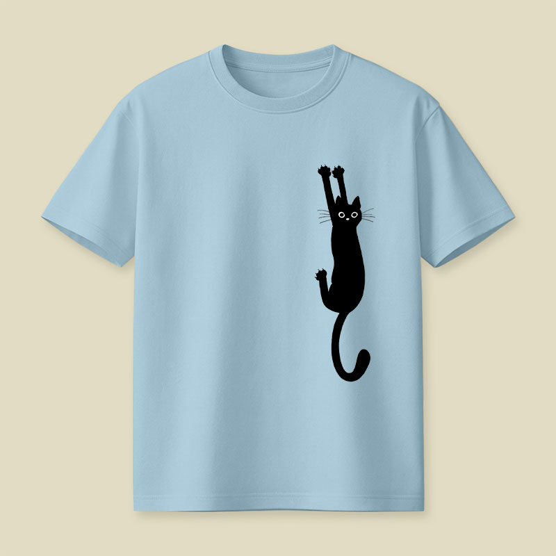 Black Cat Holding On Playful T-Shirt