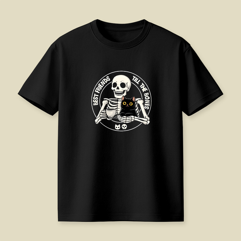 Best Friends Till The Bones Skeleton Cat Playful T-Shirt