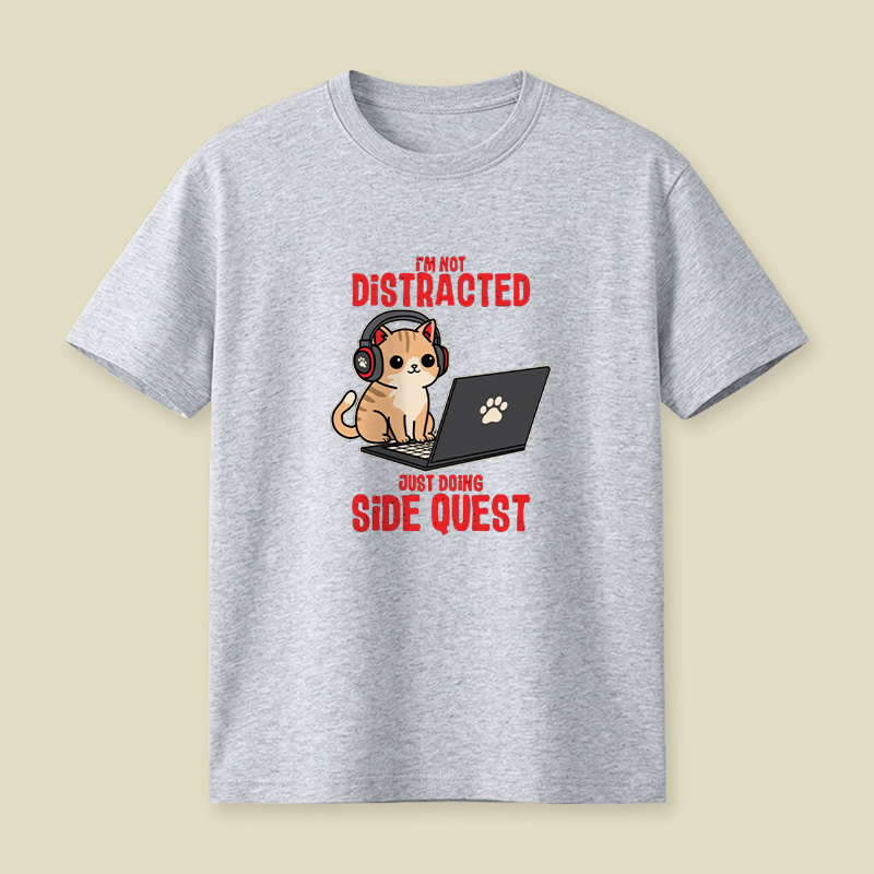 Gamer Cat Side Quest Playful T-Shirt