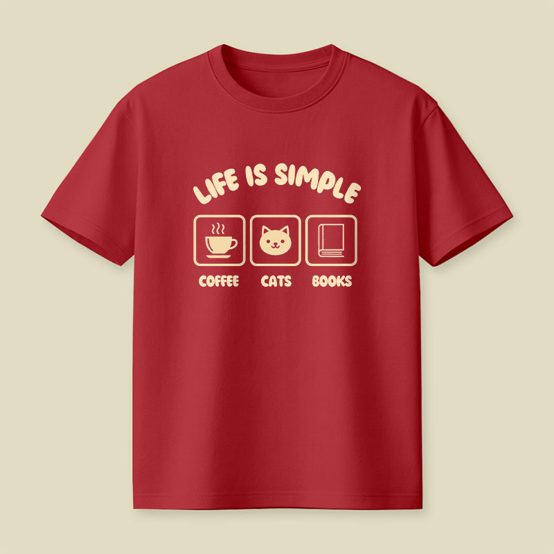 Life Is Simple Coffee Cats Books Playful T-Shirt