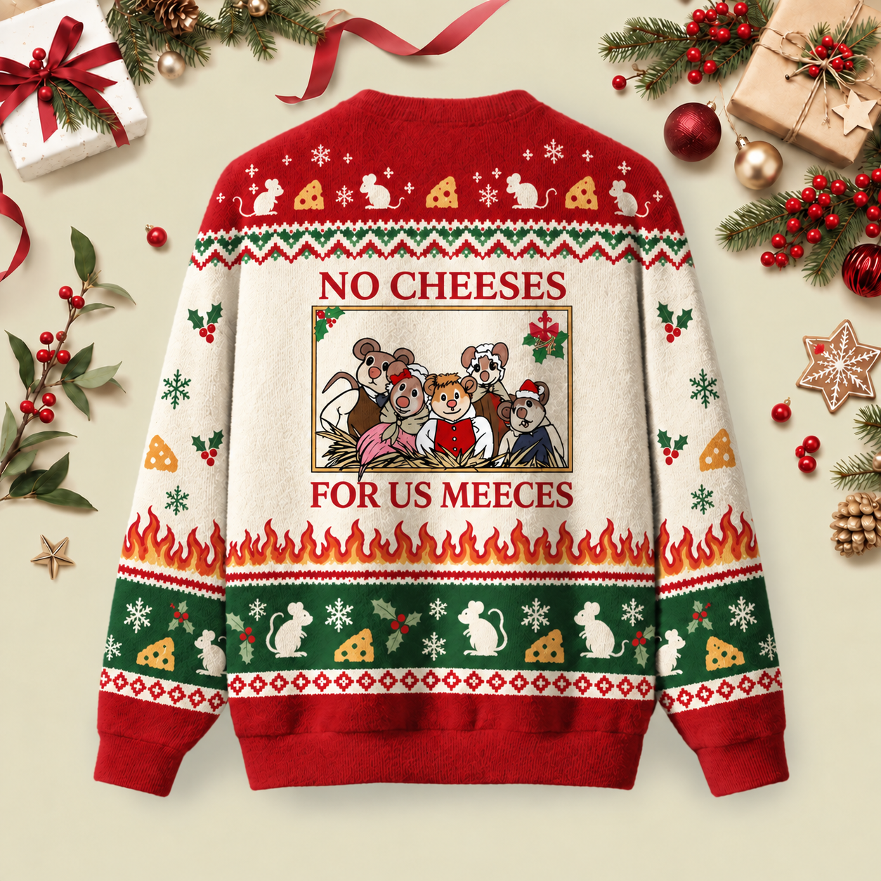 No Cheeses For Us Meece Ugly Christmas Fluffy Sweatershirt