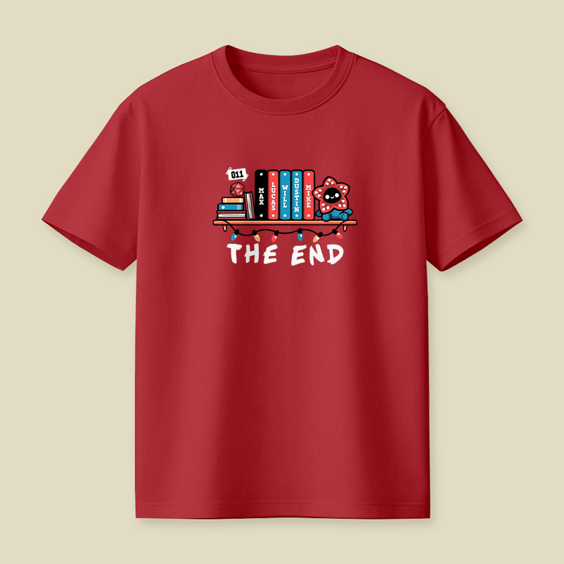 Stranger Things Book Shelf Tribute Playful T-Shirt