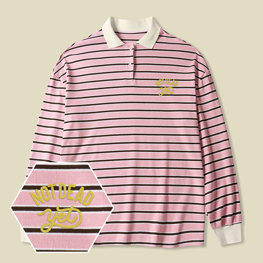 Not Dead Yet Lycra Striped Embroidered Long-Sleeve Polo