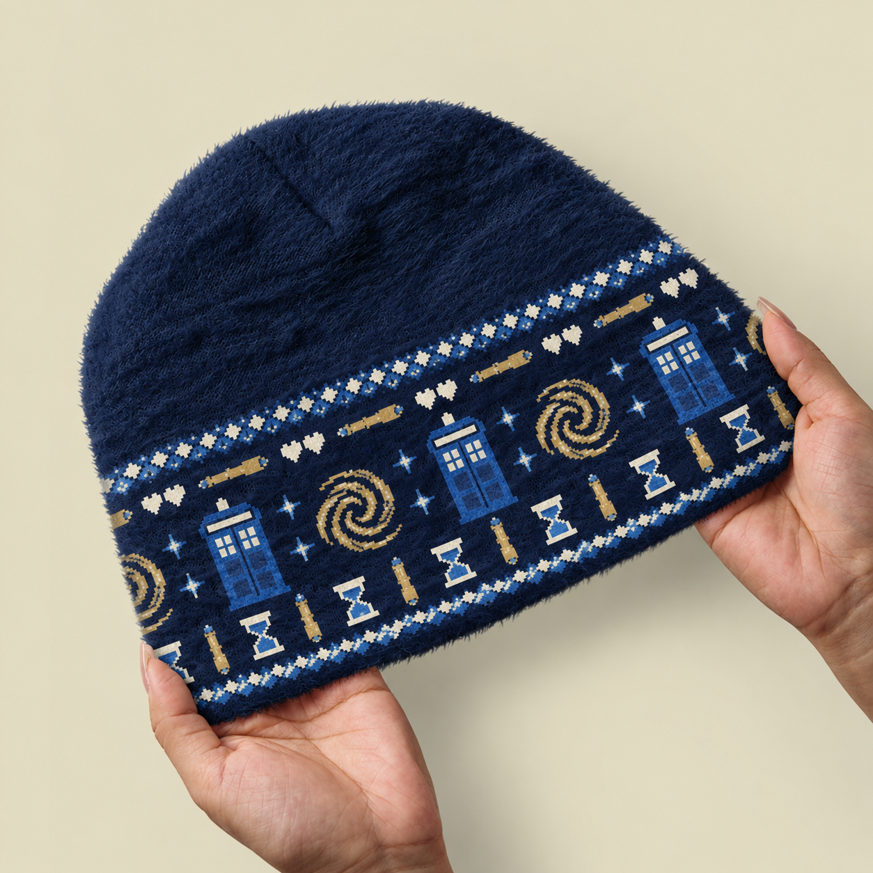 Cosmic Time Travel Pixel Fuzzy Beanie