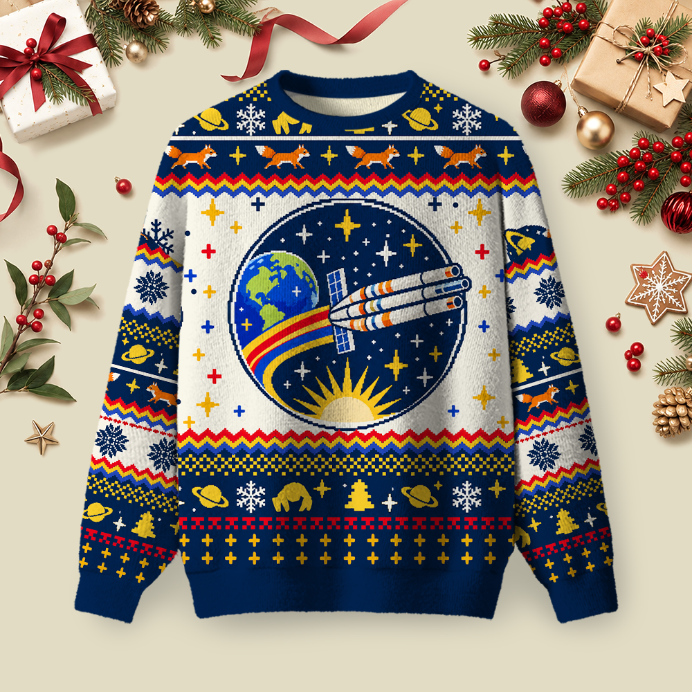 Sci-Fi Spaceship Christmas Ugly Christmas Fluffy Sweatershirt