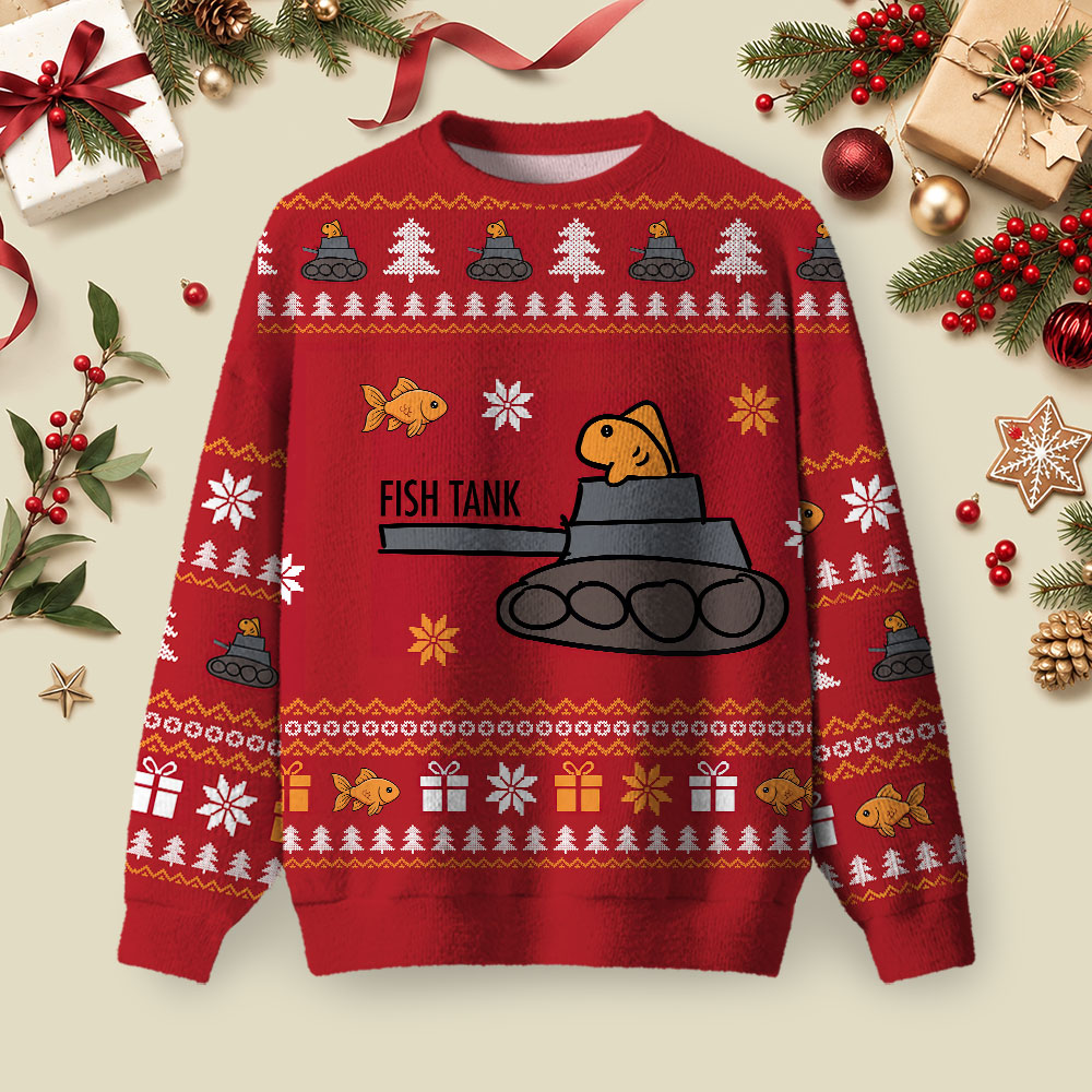 Fish Tank Red Ugly Christmas Fluffy Sweatershirt