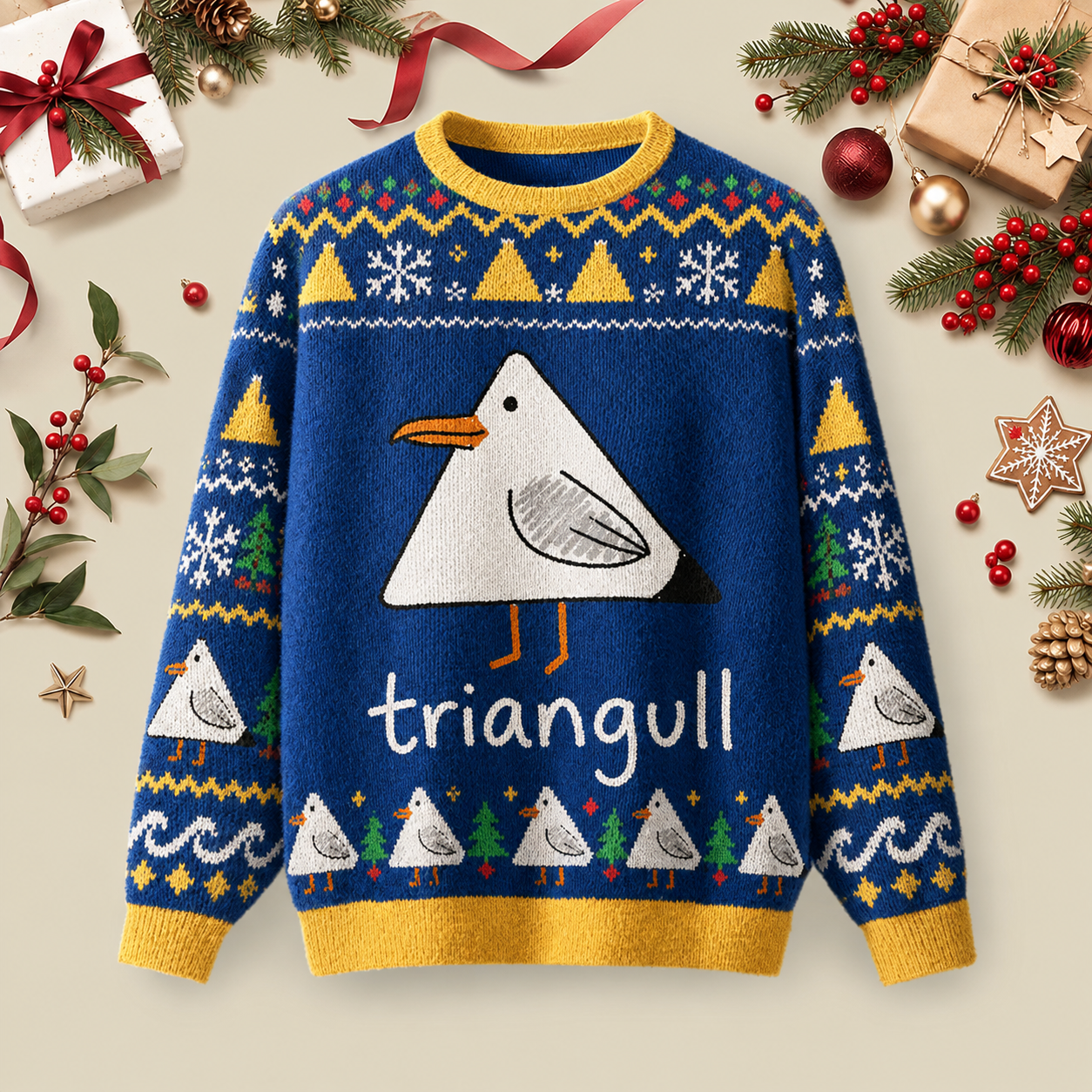 Triangull Funny Geometry Cute Triangle Seagull Bird Ugly Christmas Fluffy Sweatershirt