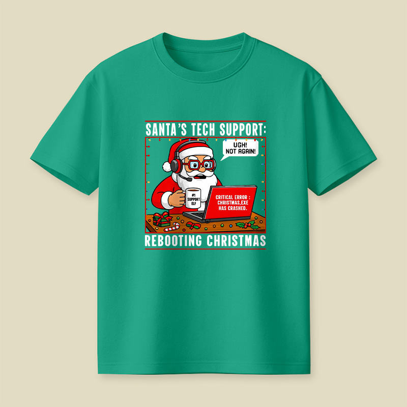 Santa Tech Support Cartoon Playful T-Shirt