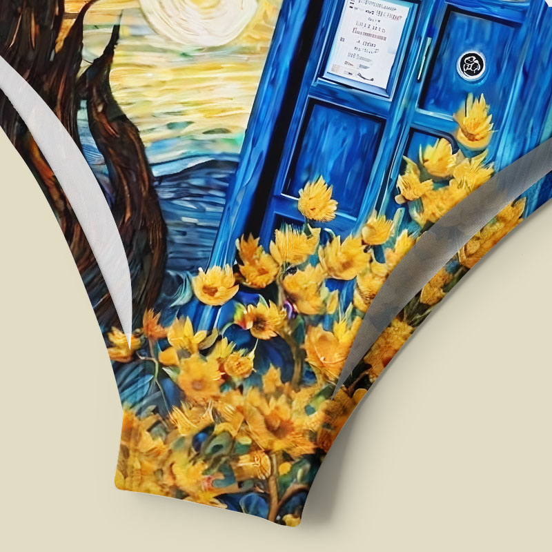 Tardis Time Travel Van Gogh Oil Painting Tummy Control One Piece Swimsuit