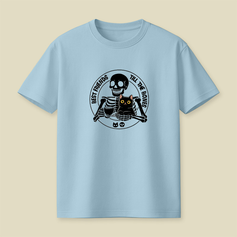 Best Friends Till The Bones Skeleton Cat Playful T-Shirt