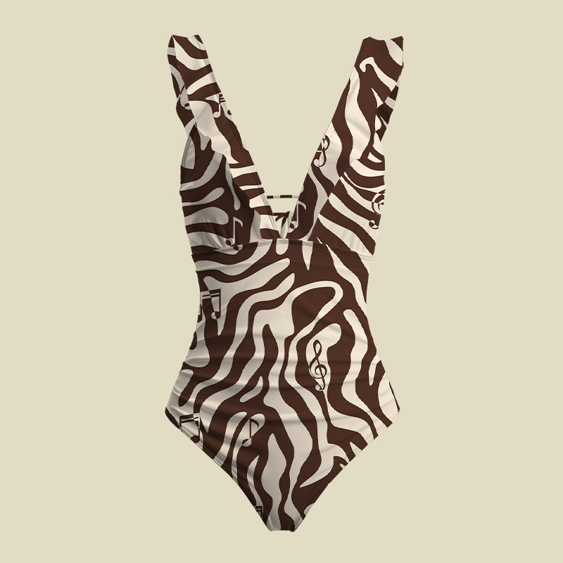 Musical Notes and Movements V-Neck One Piece Swimsuit