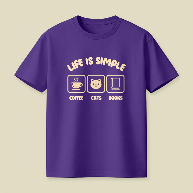 Life Is Simple Coffee Cats Books Playful T-Shirt