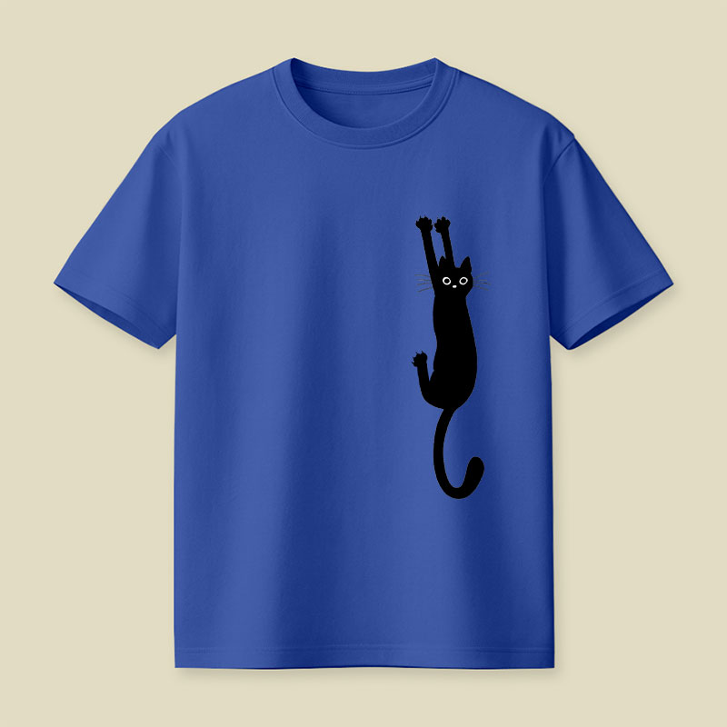 Black Cat Holding On Playful T-Shirt