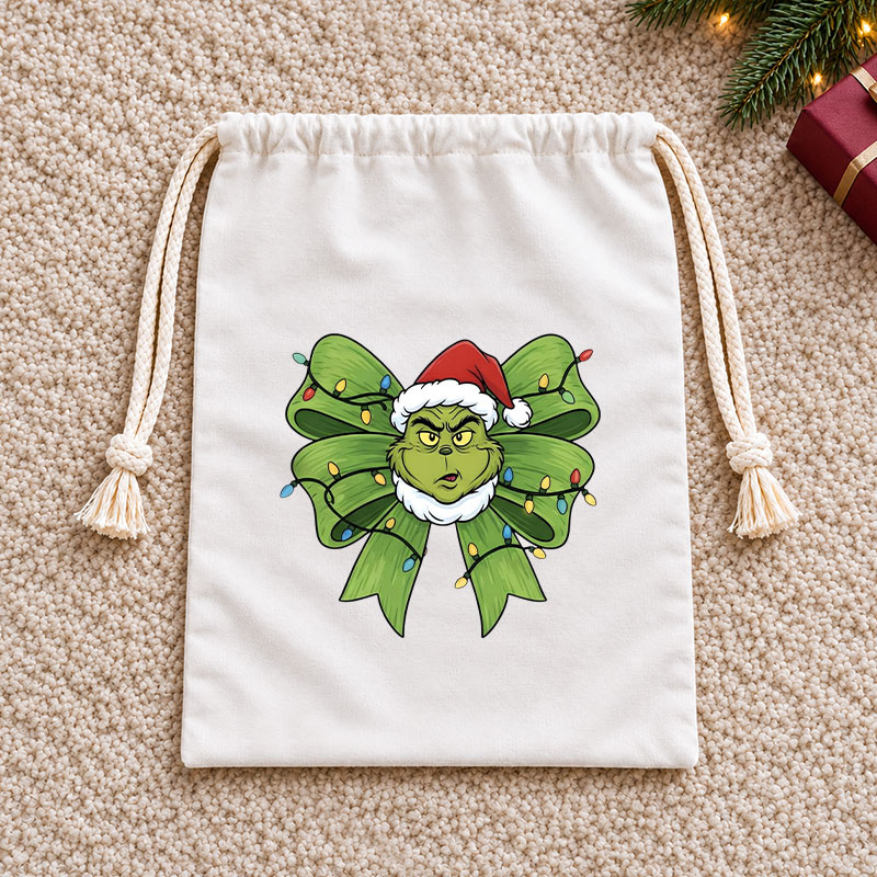 Merry & Mischievous Christmas Bow Christmas Drawstring Gift Bag