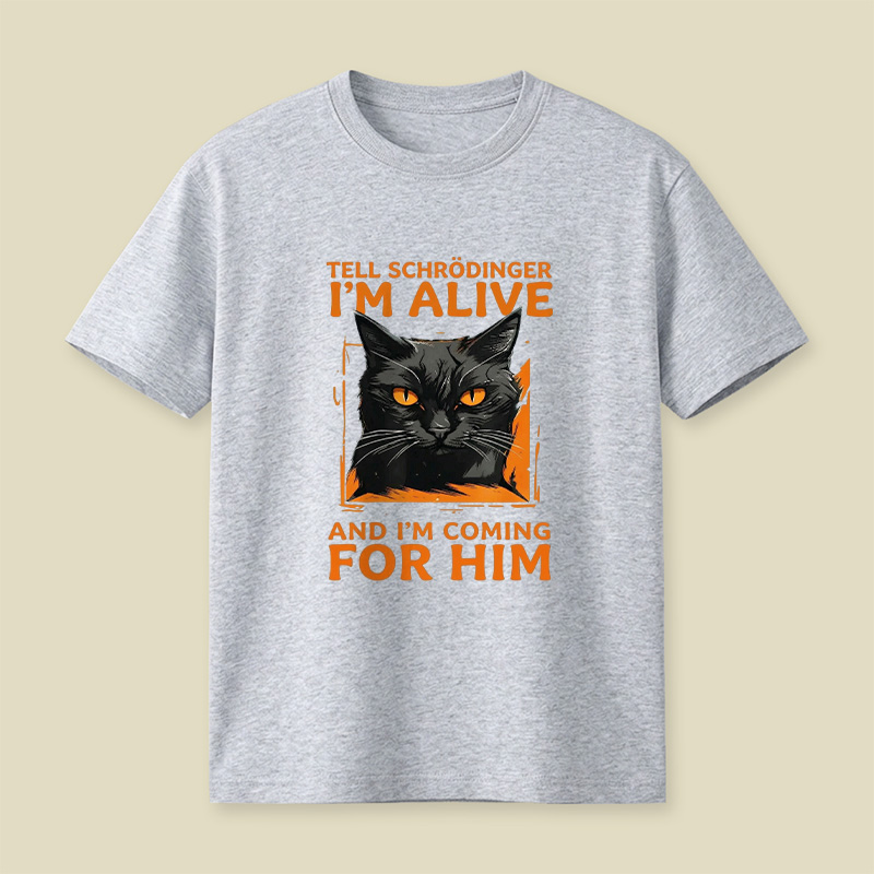 Schrödinger’s Fierce Orange-Eyed Cat Playful T-Shirt