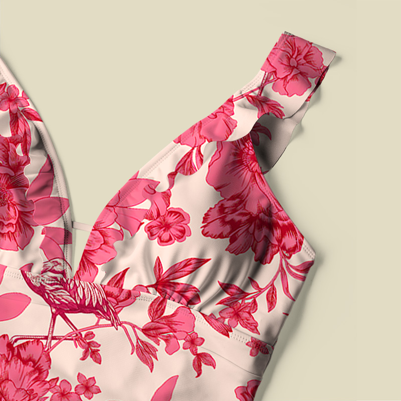 Pink Peony Paradise V-Neck One Piece Swimsuit