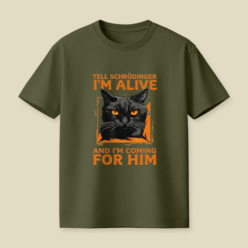 Schrödinger’s Fierce Orange-Eyed Cat Playful T-Shirt