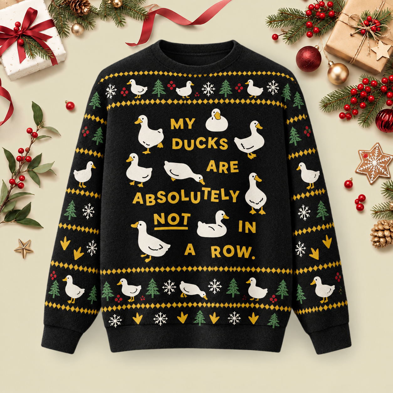 My Ducks Are Not In A Row Ugly Christmas Fluffy Sweatershirt