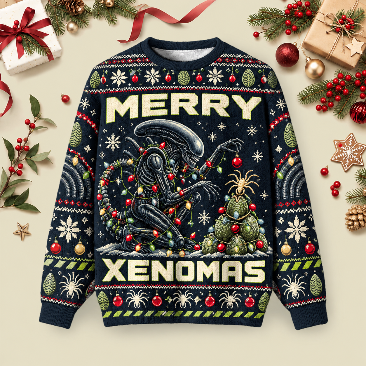 Merry Xenomas Festive Ugly Christmas Fluffy Sweatershirt