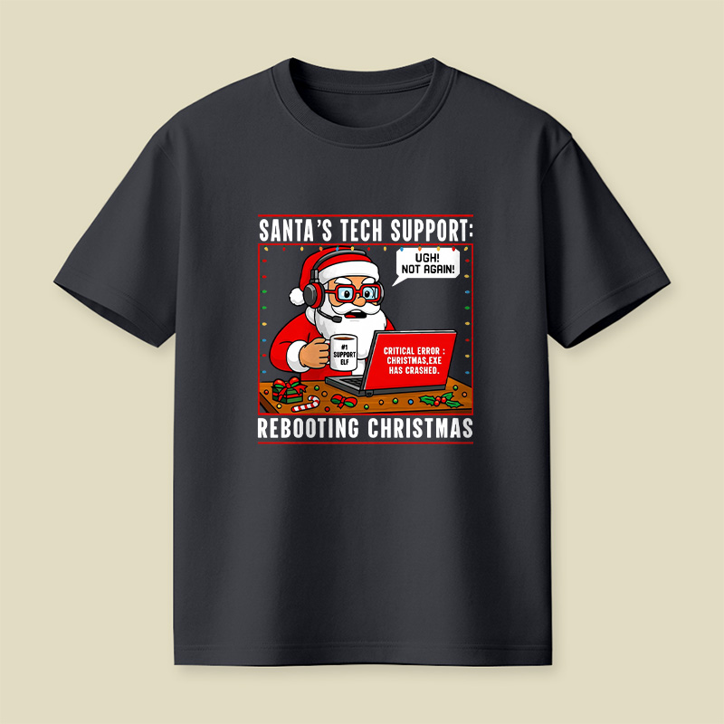 Santa Tech Support Cartoon Playful T-Shirt
