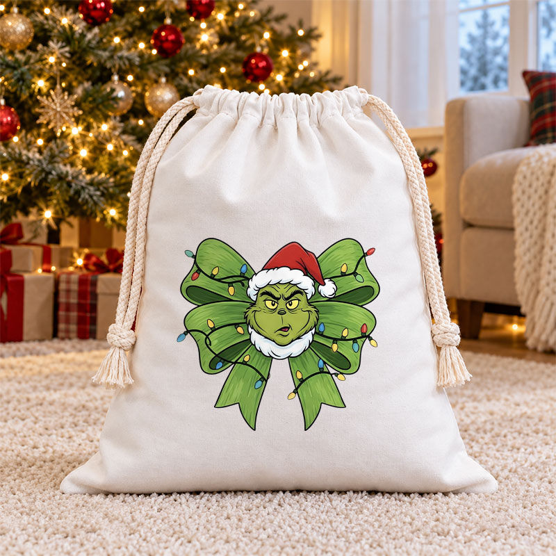 Merry & Mischievous Christmas Bow Christmas Drawstring Gift Bag