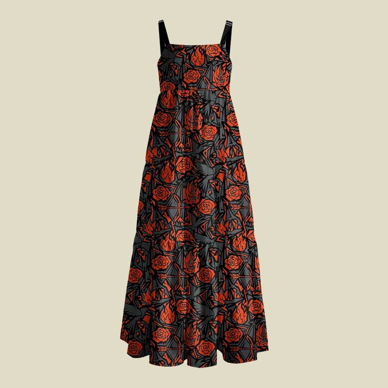 Gothic Rose Raven Dark Art Playful Maxi Dress