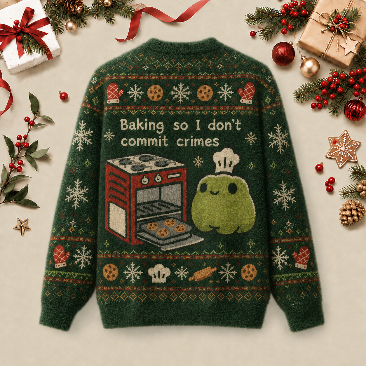 Baking So I Don't Commit Crimes Ugly Christmas Fluffy Sweatershirt