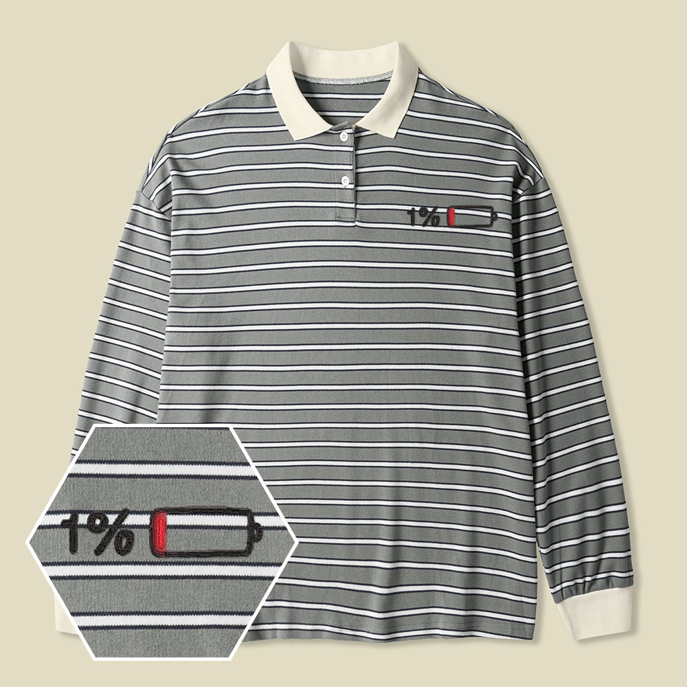 1 Percent Lycra Striped Embroidered Long-Sleeve Polo
