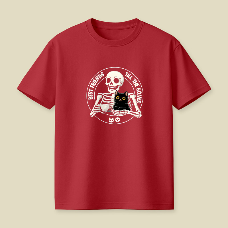 Best Friends Till The Bones Skeleton Cat Playful T-Shirt
