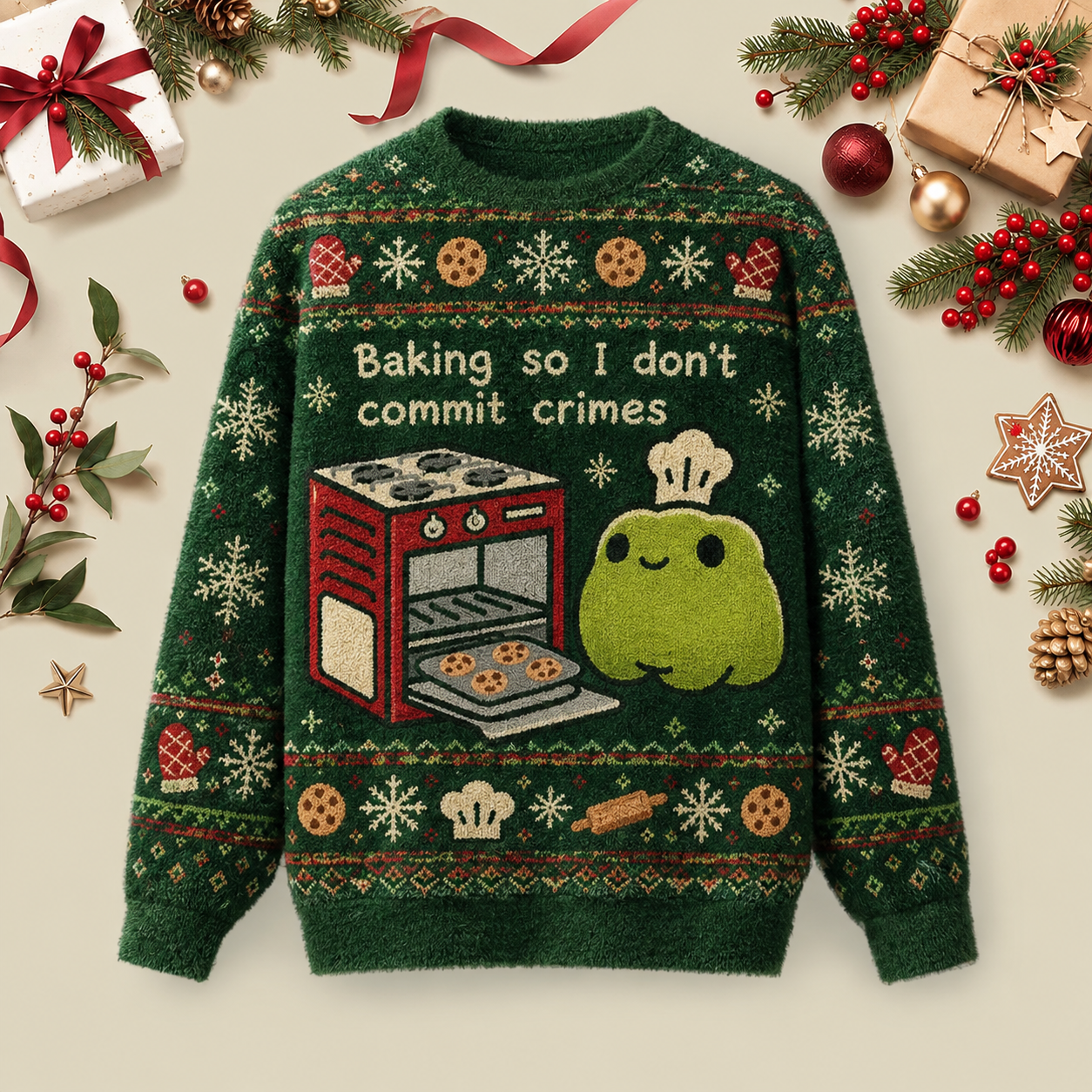 Baking So I Don't Commit Crimes Ugly Christmas Fluffy Sweatershirt