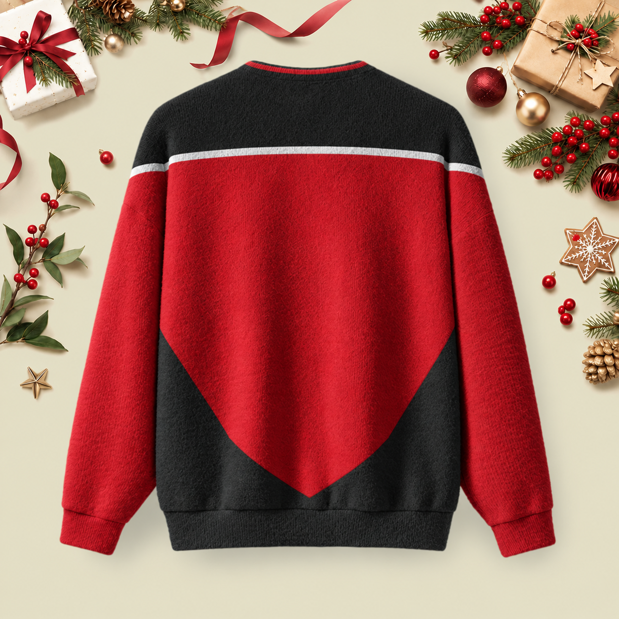 Red Space Uniform Ugly Christmas Fluffy Sweatershirt