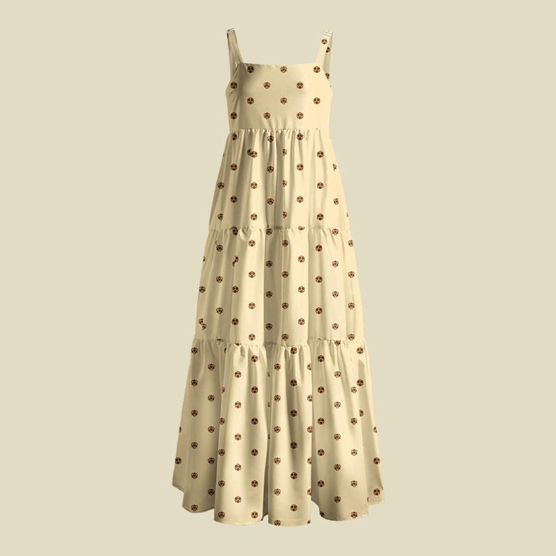 Cream Soccer Dot Minimal Playful Maxi Dress