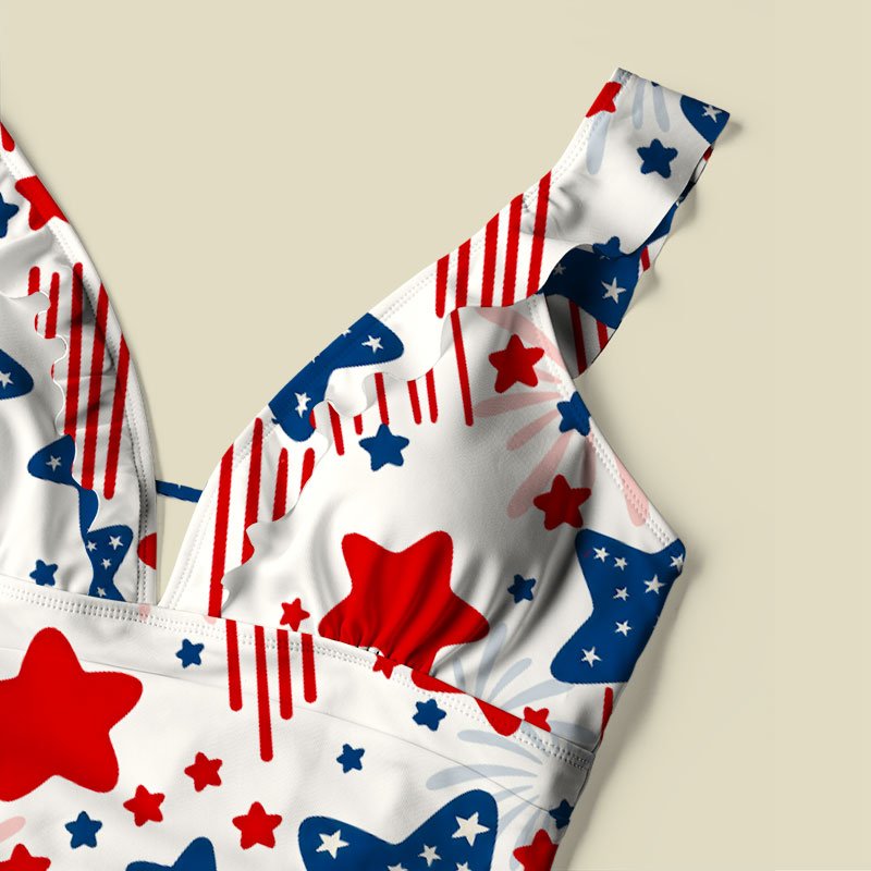 Star-Spangled Sparkler V-Neck One Piece Swimsuit