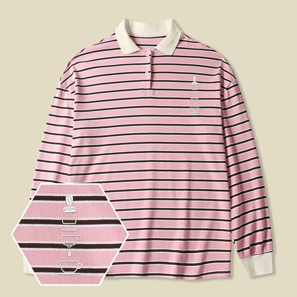 Perfect Espresso Lycra Striped Embroidered Long-Sleeve Polo