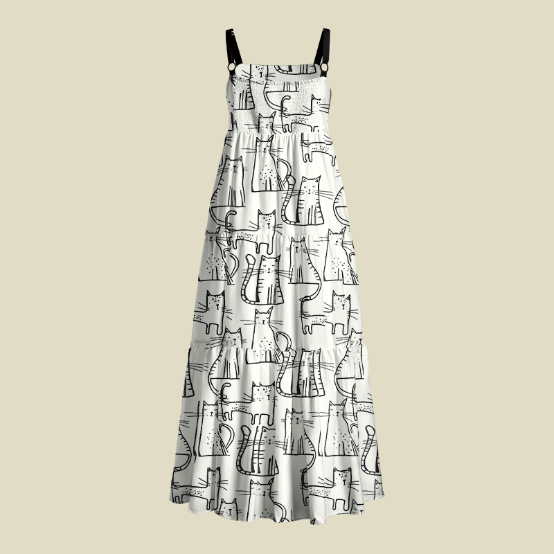 Curious Cat Doodle Playful Maxi Dress