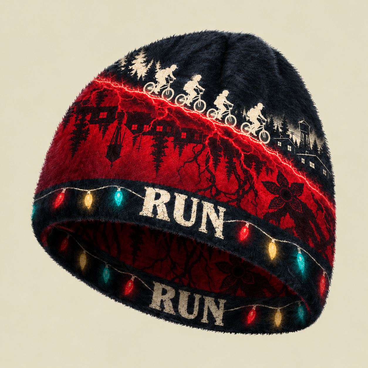 Upside Down Rift Red Fuzzy Beanie