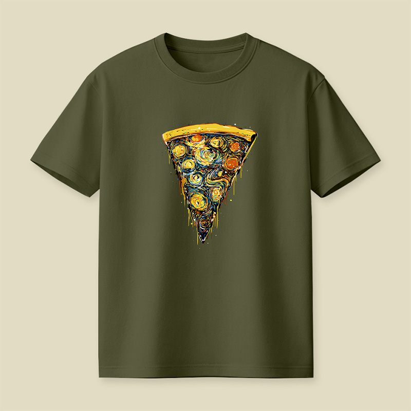 Starry Night Pizza Slice Playful T-Shirt