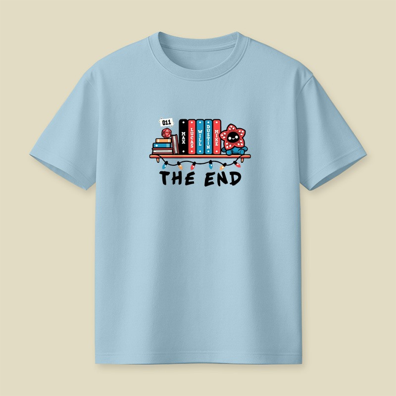 Stranger Things Book Shelf Tribute Playful T-Shirt