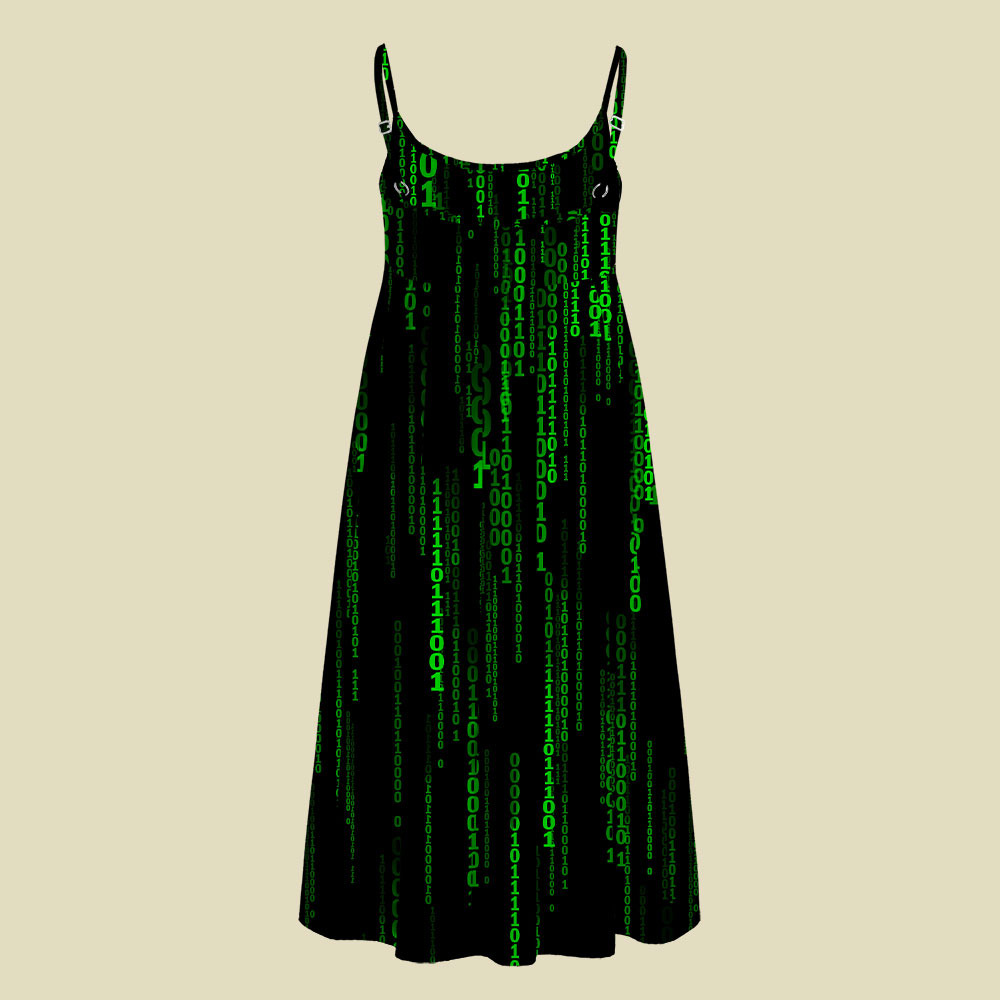 Follow the White Rabbit Black Green Design Art Camisole Midi Dress
