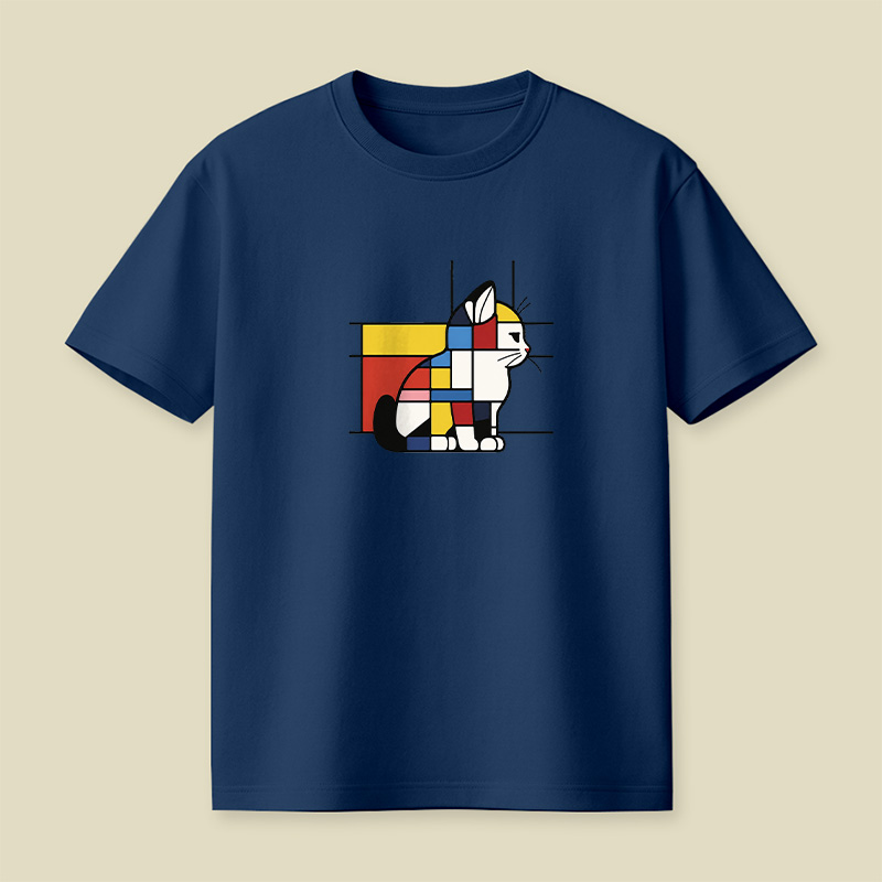 Geometric Cat Art In Primary Colors Playful T-Shirt