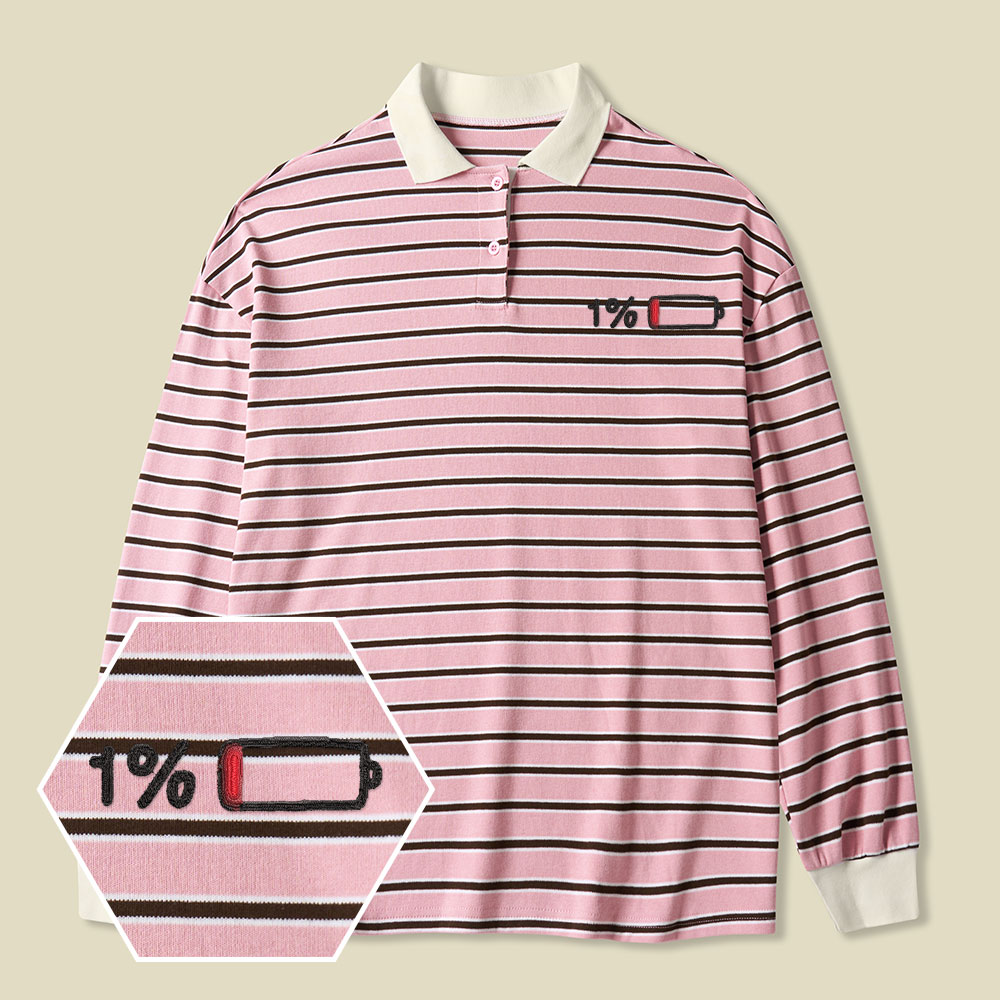 1 Percent Lycra Striped Embroidered Long-Sleeve Polo