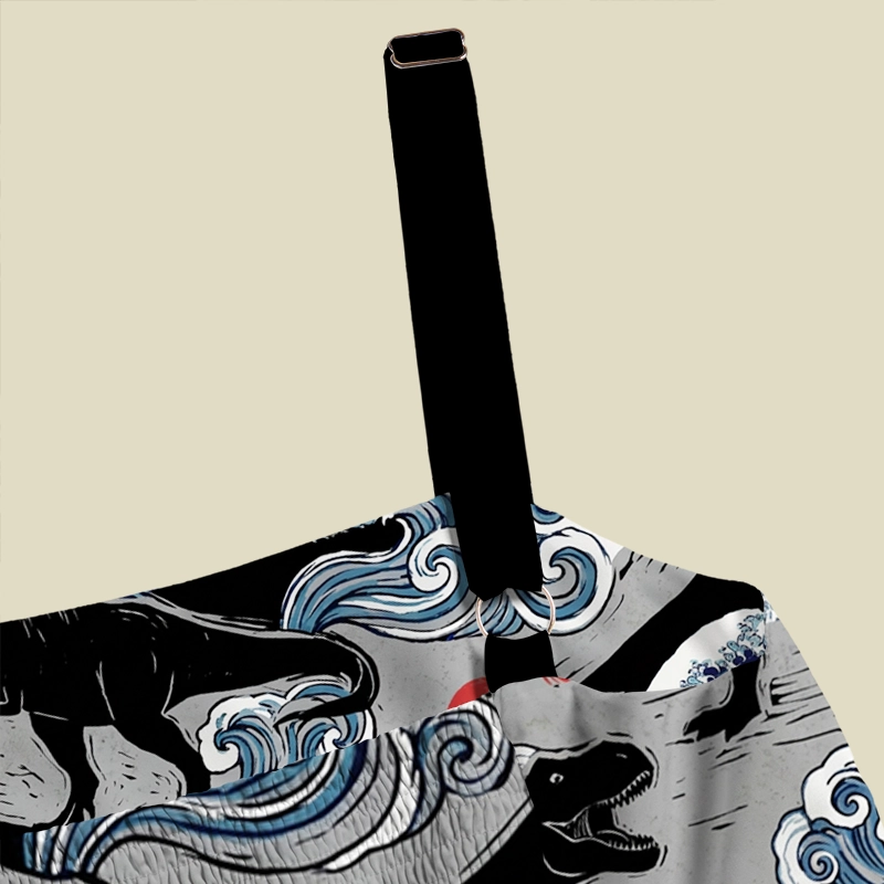 Japanese Wave Dinosaur Fusion Playful Maxi Dress