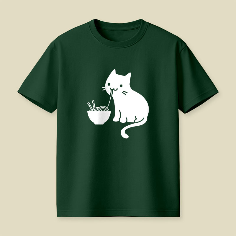 Cute Cat Eating Ramen Playful T-Shirt