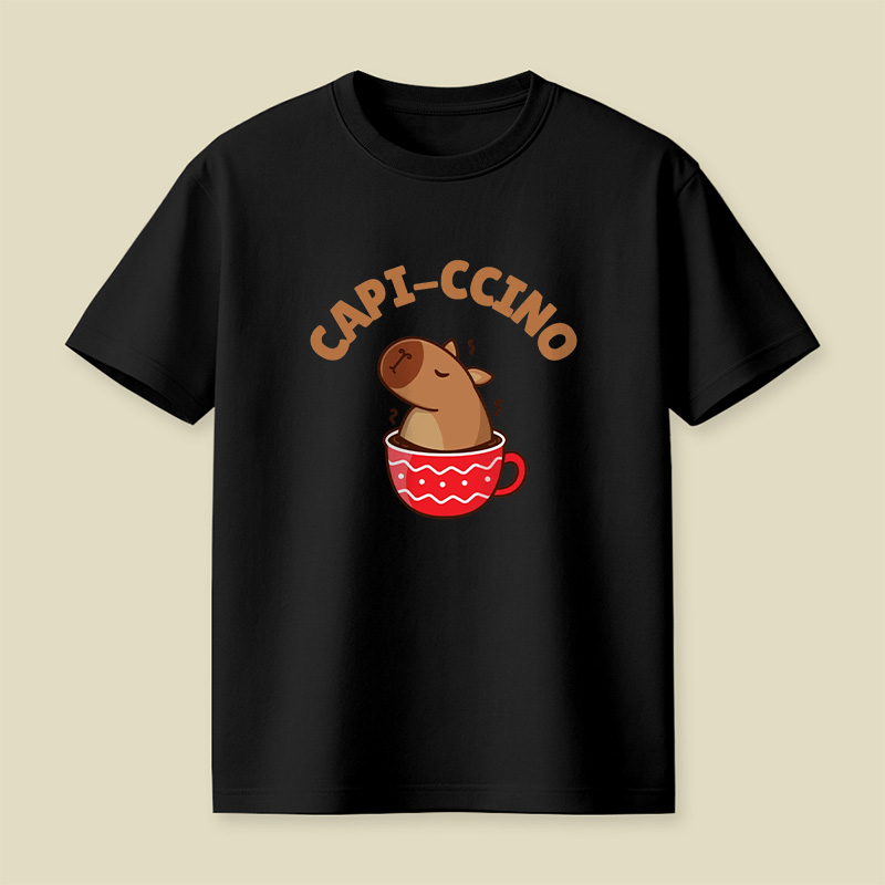 Capi-Ccino Capybara Coffee Pun Playful T-Shirt