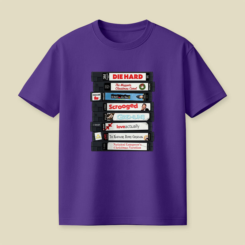 Christmas VHS Movie Marathon Retro Playful T-Shirt