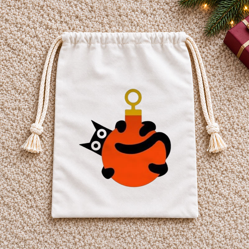 Black Cat Christmas Bauble Christmas Drawstring Gift Bag