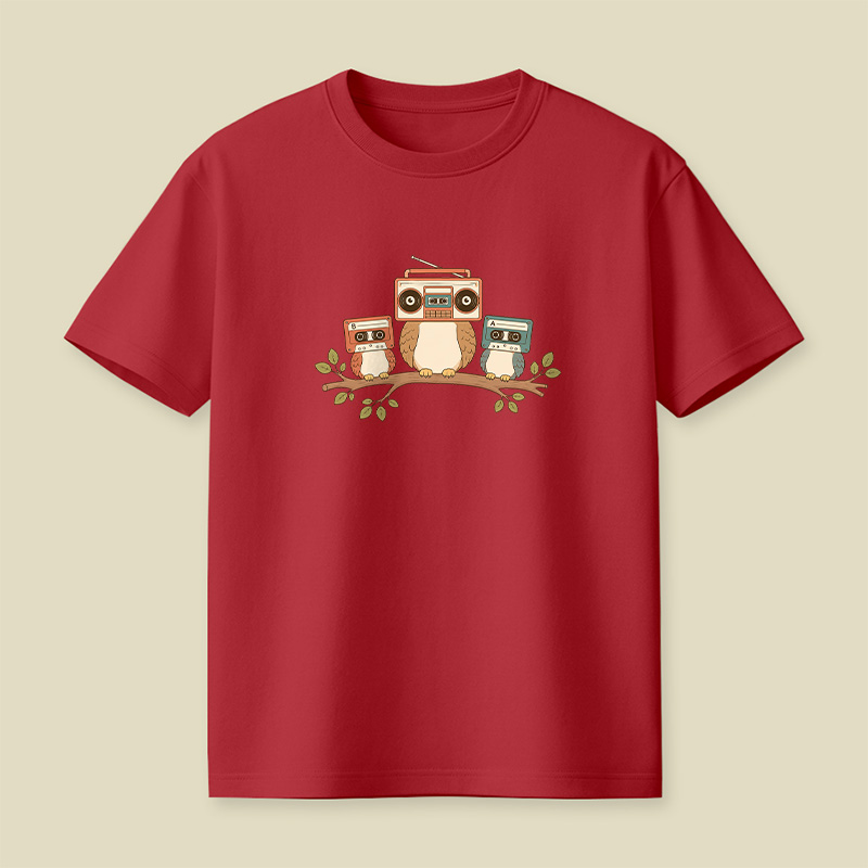 Owls With Boombox And Cassettes Playful T-Shirt