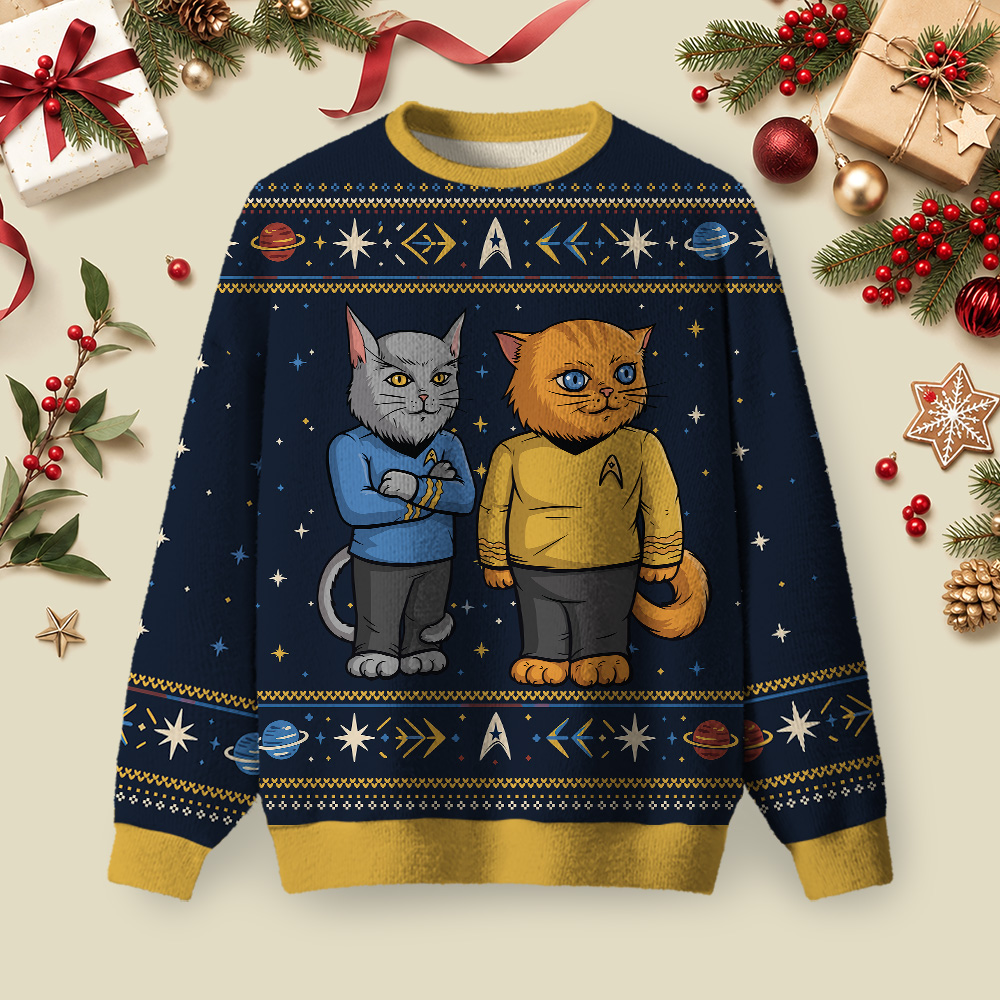 Cats Trek Ugly Christmas Fluffy Sweatershirt